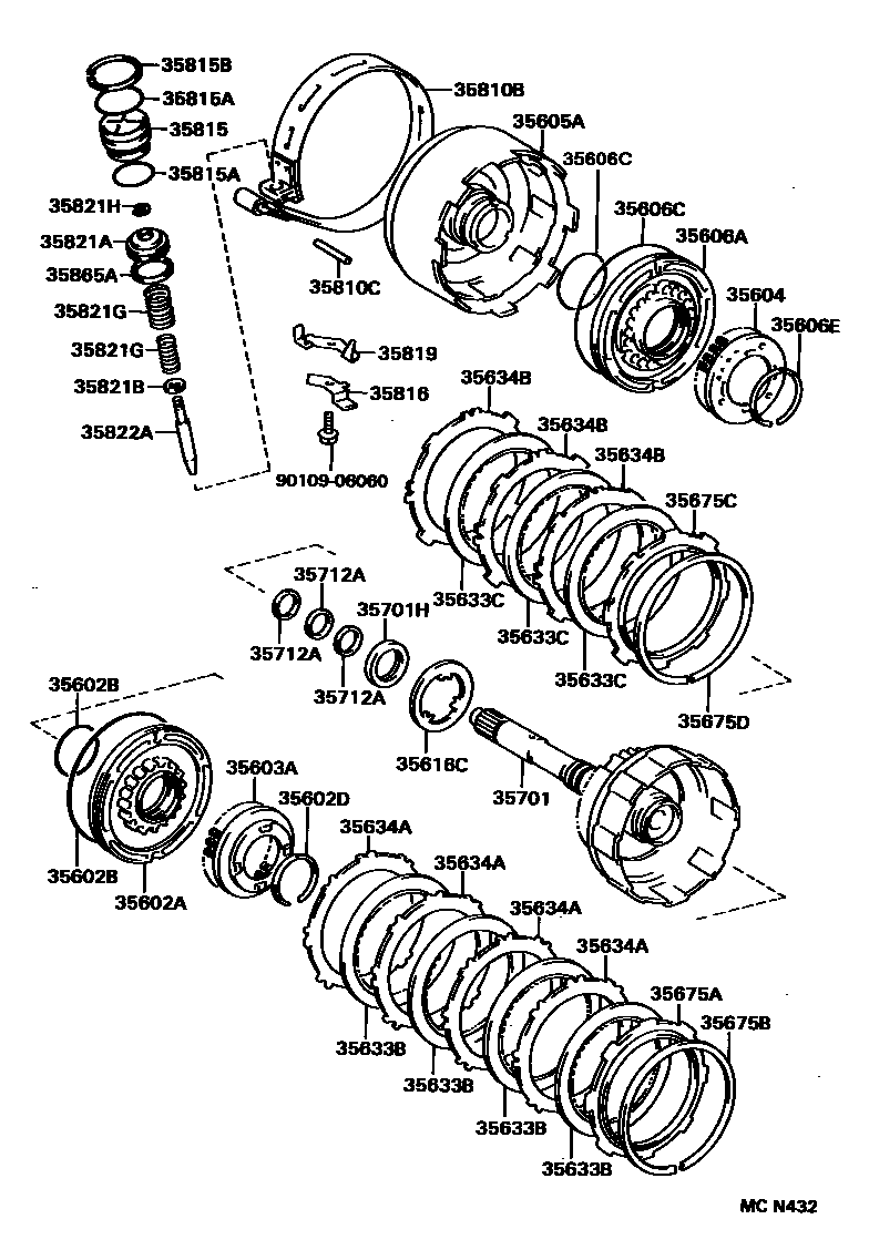 Toyota COROLLA 制动带和多片式离合器(ATM) EPC diagram — MCN432
