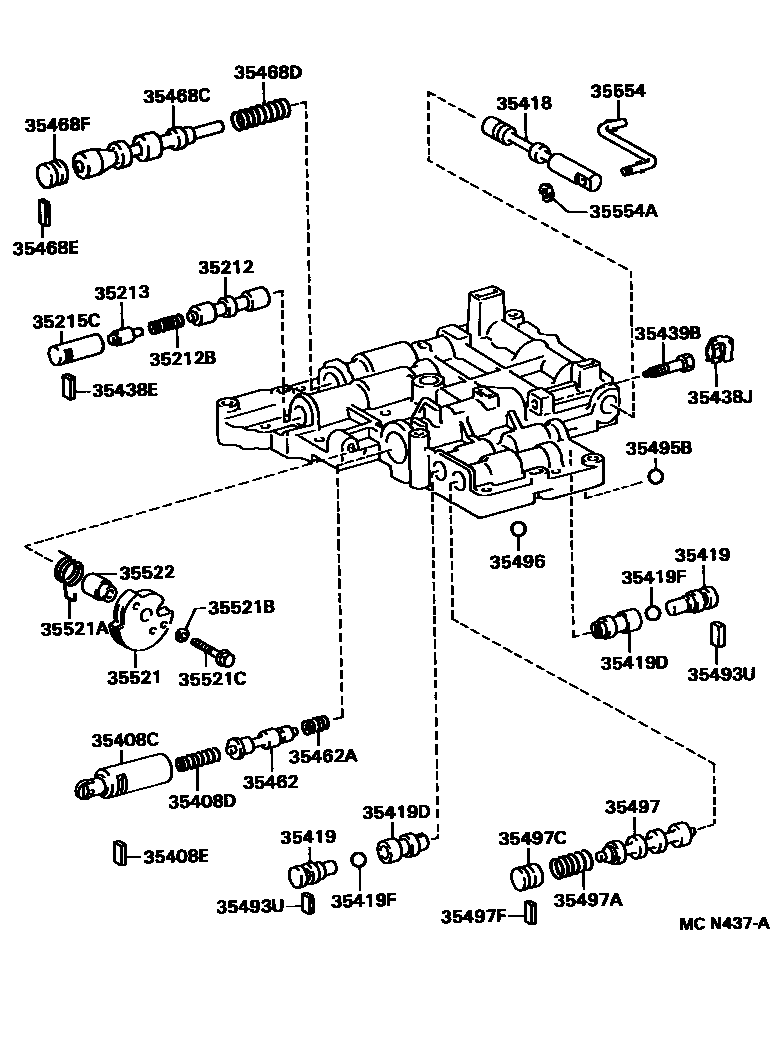 Toyota COROLLA 阀体和滤油网(ATM) EPC diagram — MCN437A