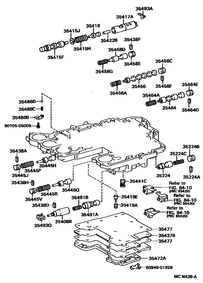 Toyota COROLLA 阀体和滤油网(ATM) EPC diagram — MCN438A
