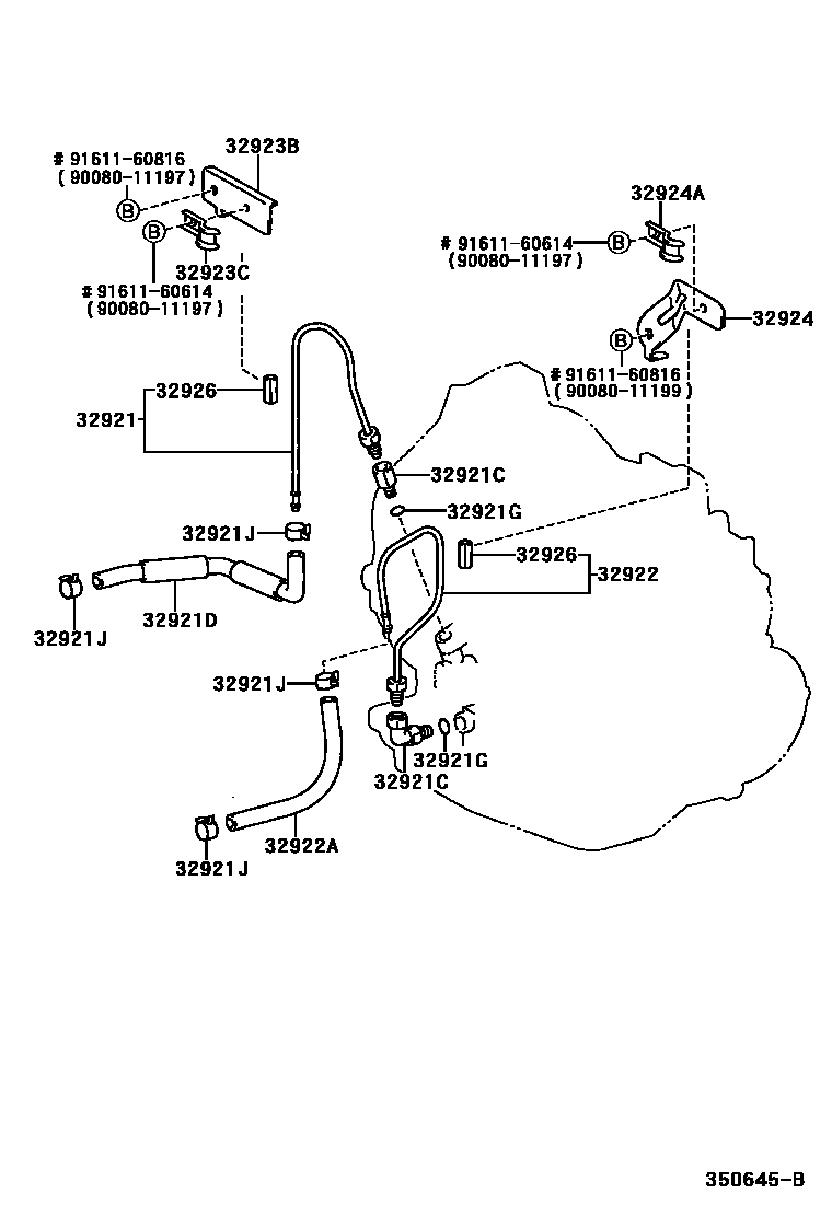 Toyota COROLLA 变速器油冷却器和配管(ATM) EPC diagram — 350645B