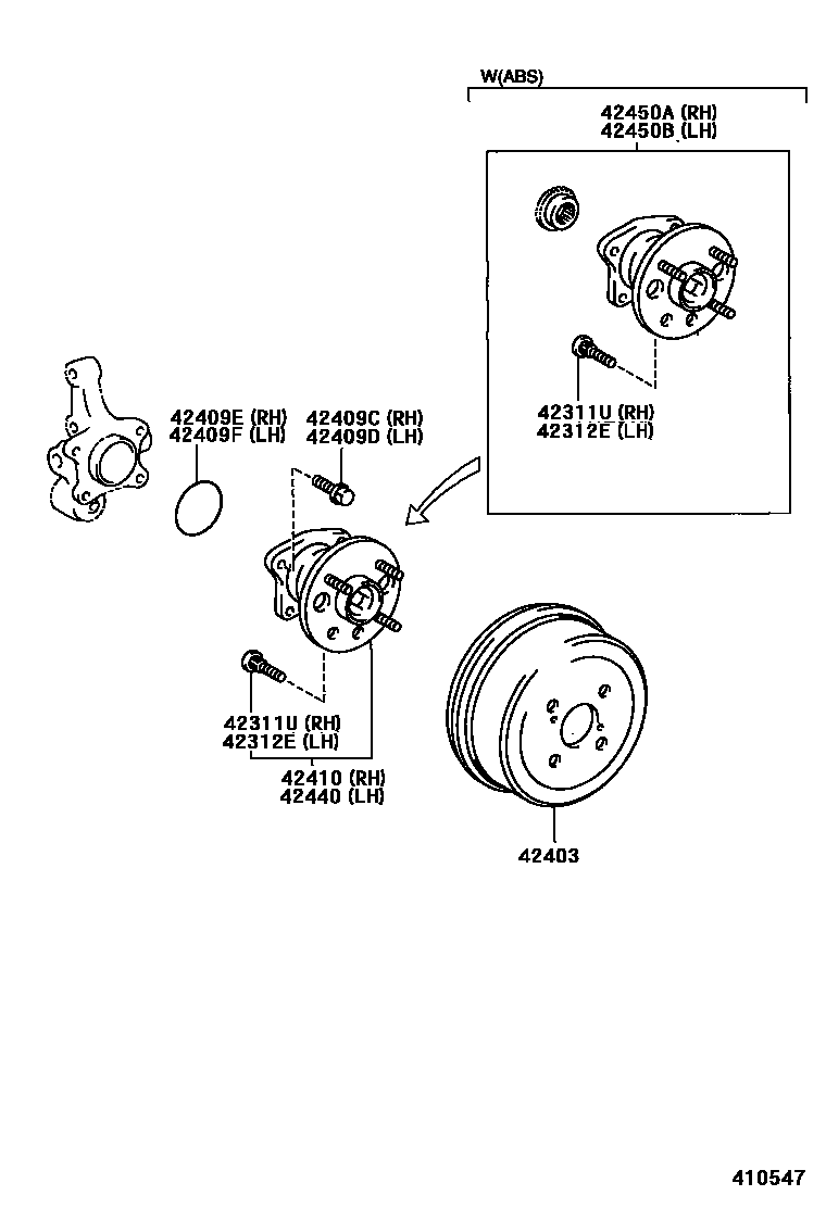 Toyota COROLLA 后桥半轴和后桥轮毂 EPC diagram — 410547