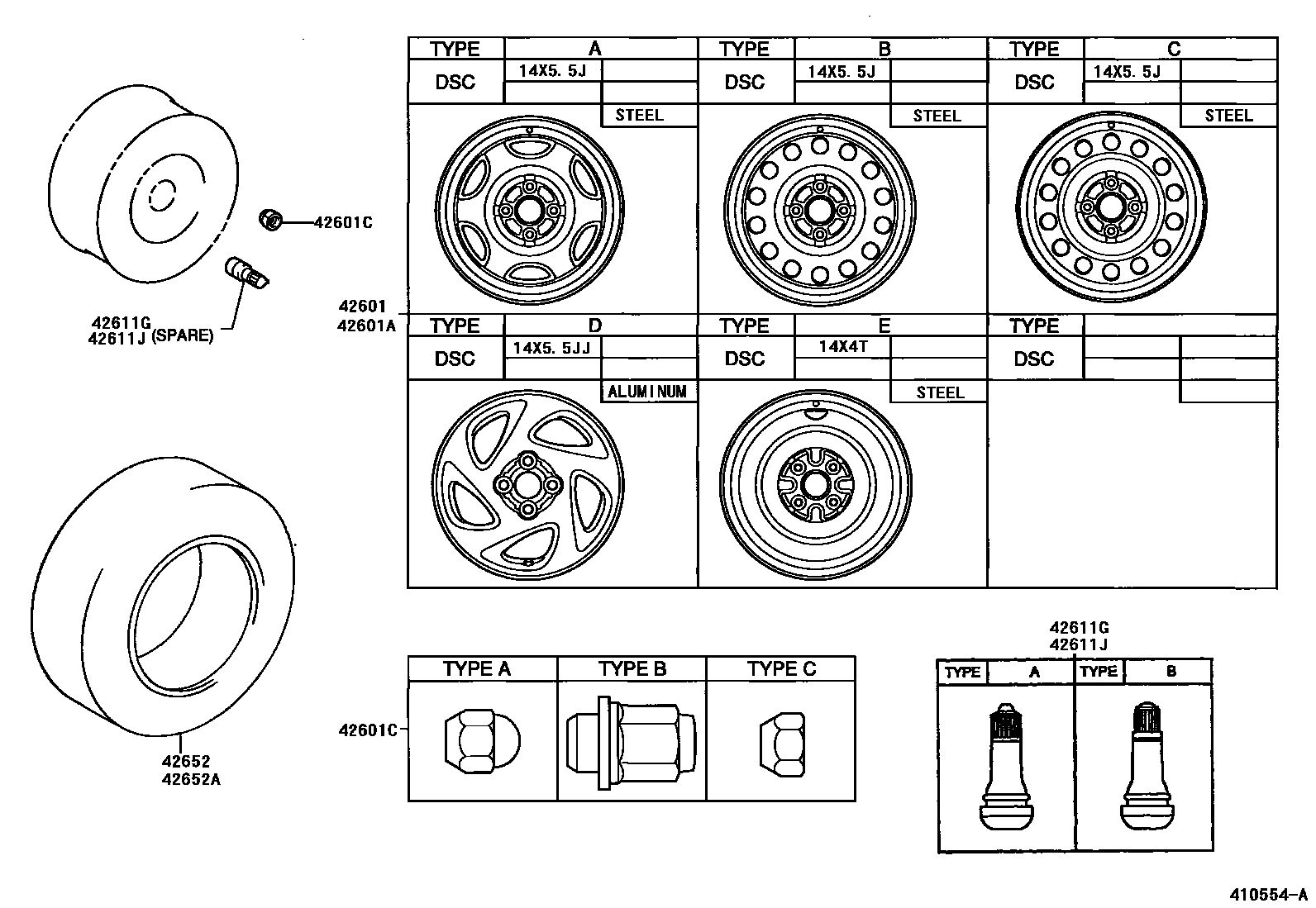 Toyota COROLLA 车轮和车轮盖 EPC diagram — 410554A
