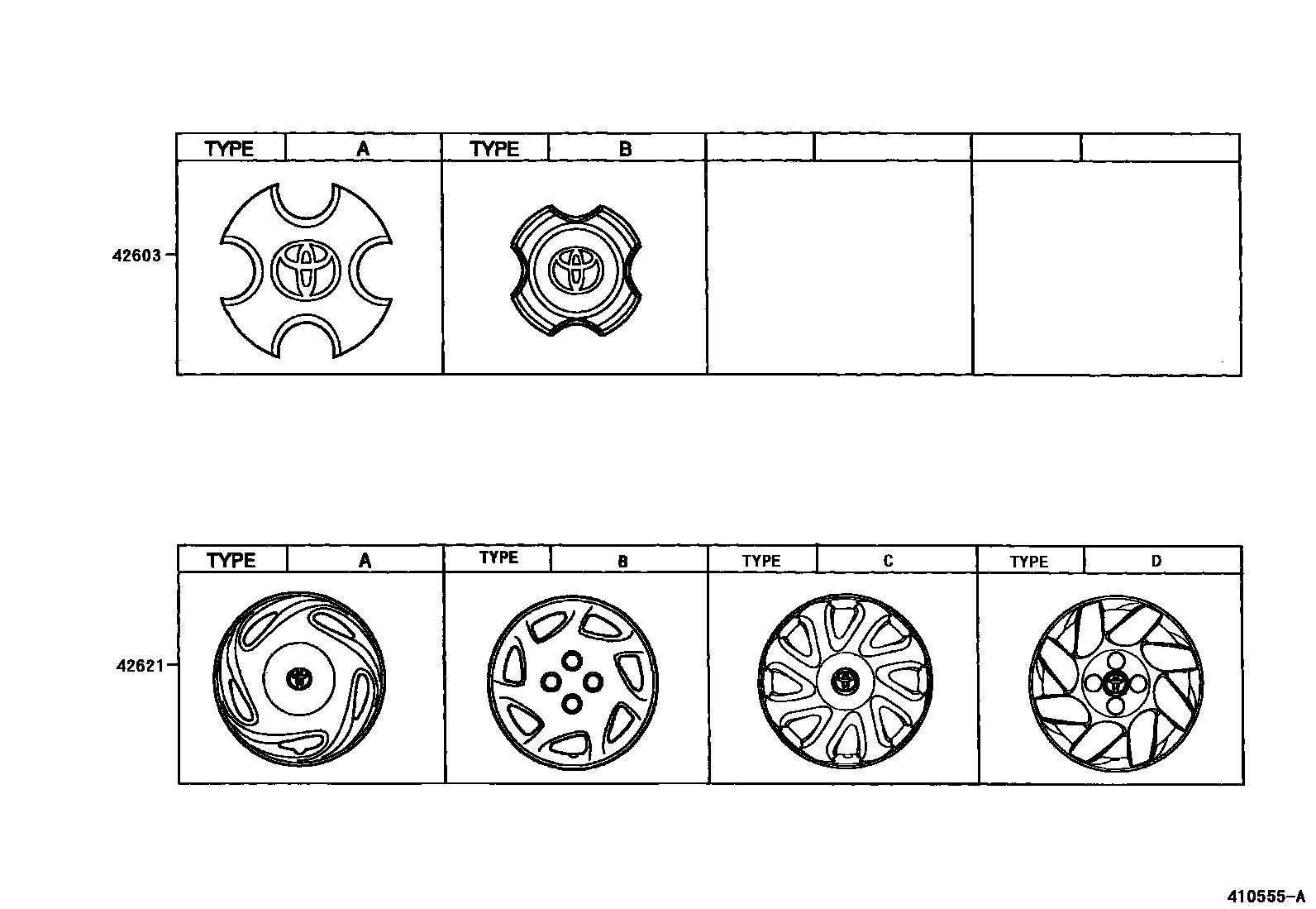 Toyota COROLLA 车轮和车轮盖 EPC diagram — 410555A
