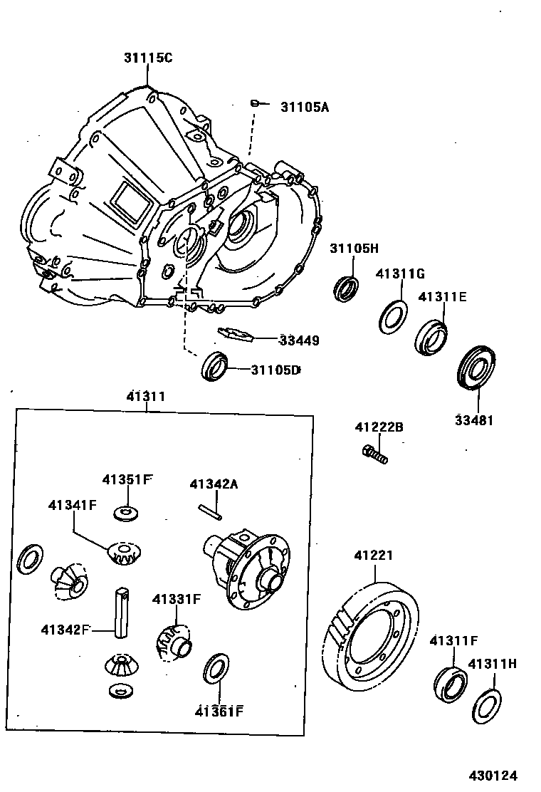 Toyota COROLLA 前桥壳和差速器 EPC diagram — 430124