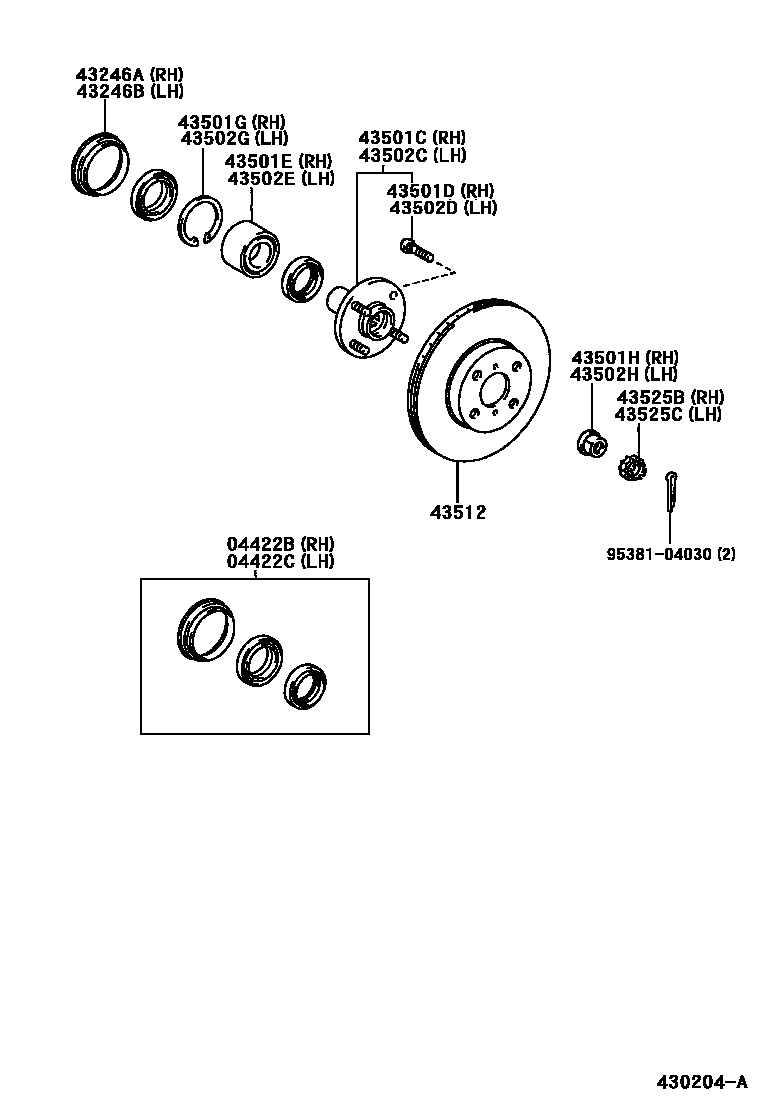 Toyota COROLLA Front Axle Hub EPC diagram — 430204A