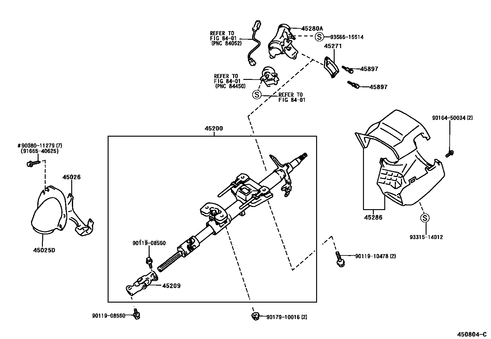 Toyota COROLLA Steering Column & Shaft EPC diagram — 450804C