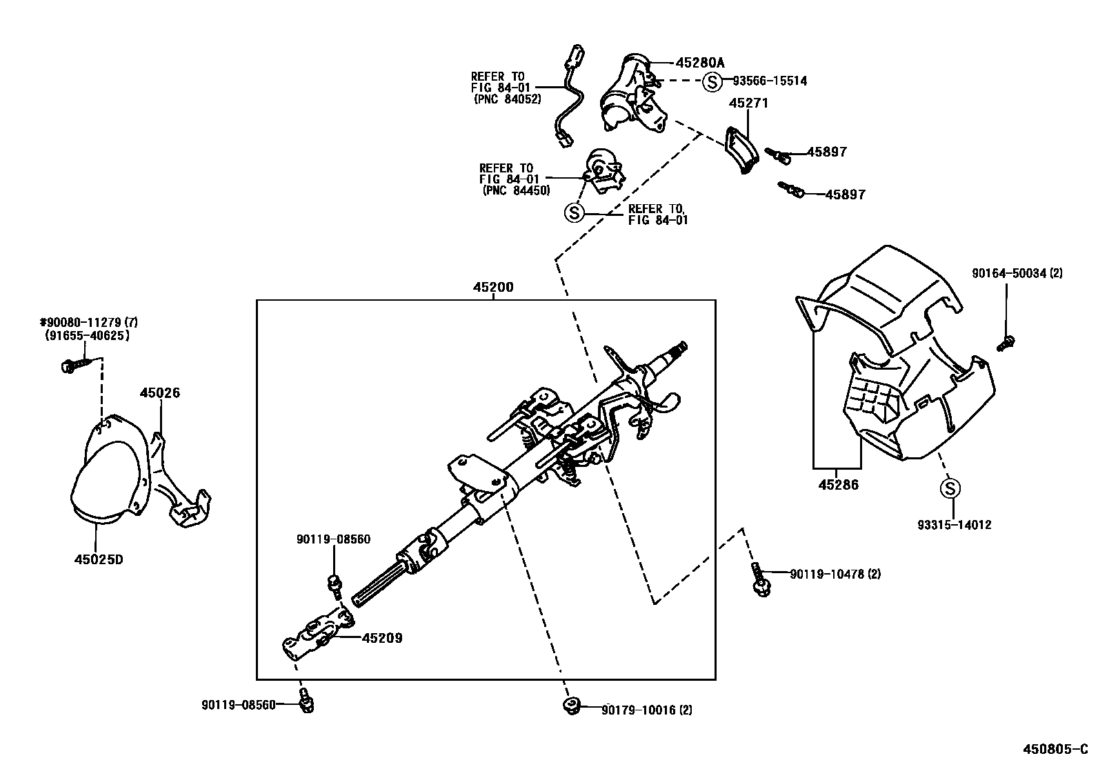 Toyota COROLLA Steering Column & Shaft EPC diagram — 450805C