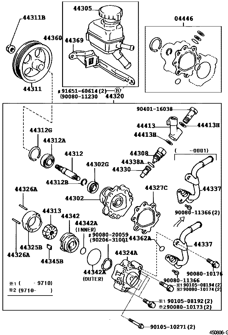 Toyota COROLLA 叶片泵和储油罐(动力转向) EPC diagram — 450806G