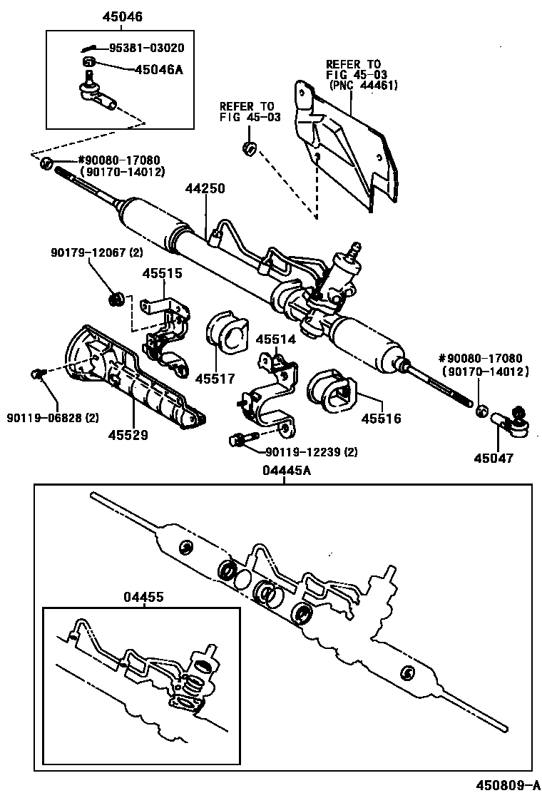 Toyota COROLLA 前转向齿轮和连杆 EPC diagram — 450809A