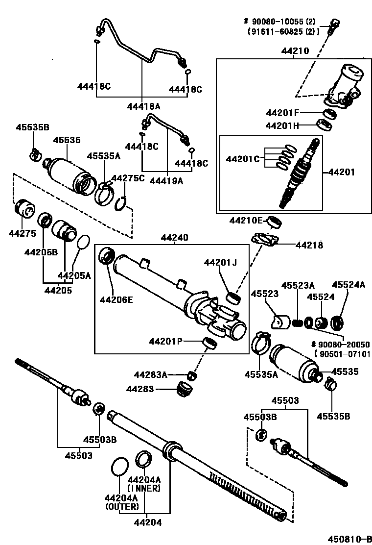 Toyota COROLLA 前转向齿轮和连杆 EPC diagram — 450810B