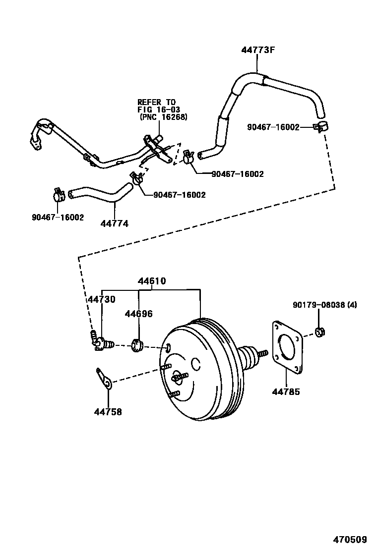 Toyota COROLLA 制动助力器和真空管 EPC diagram — 470509