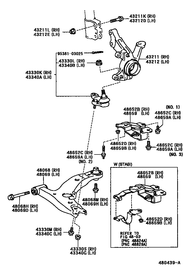 Toyota COROLLA 前桥控制臂和转向节 EPC diagram — 480439A