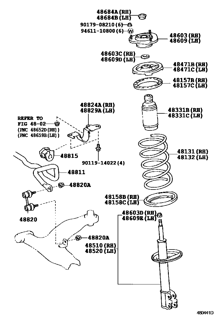 Toyota COROLLA Front Spring & Shock Absorber EPC diagram — 480441D
