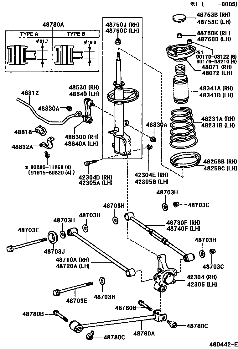 Toyota COROLLA Rear Spring & Shock Absorber EPC diagram — 480442E