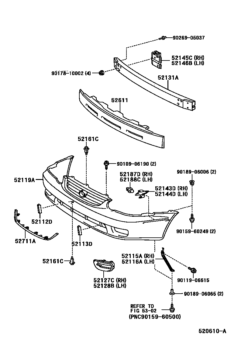 Toyota COROLLA 前保险杠及附件 EPC diagram — 520610A