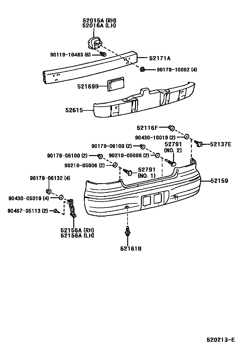 Toyota COROLLA 后保险杠及附件 EPC diagram — 520213E