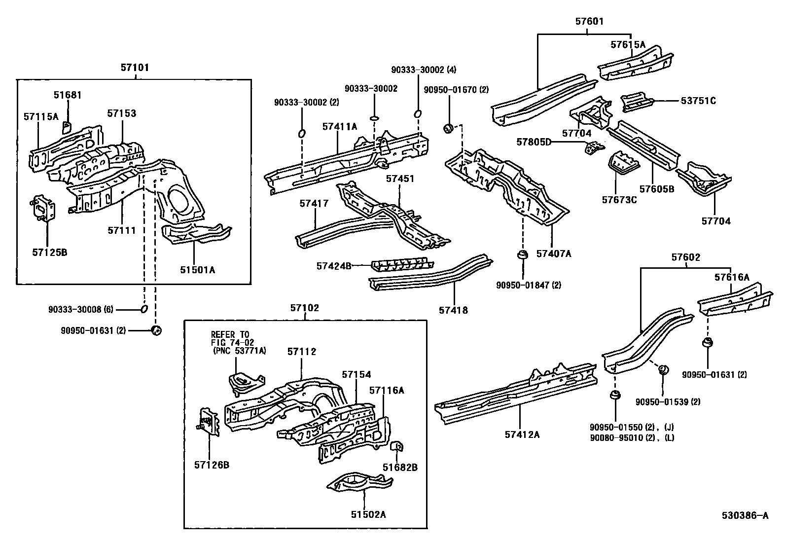 Toyota COROLLA Floor stringers EPC diagram — 530386A