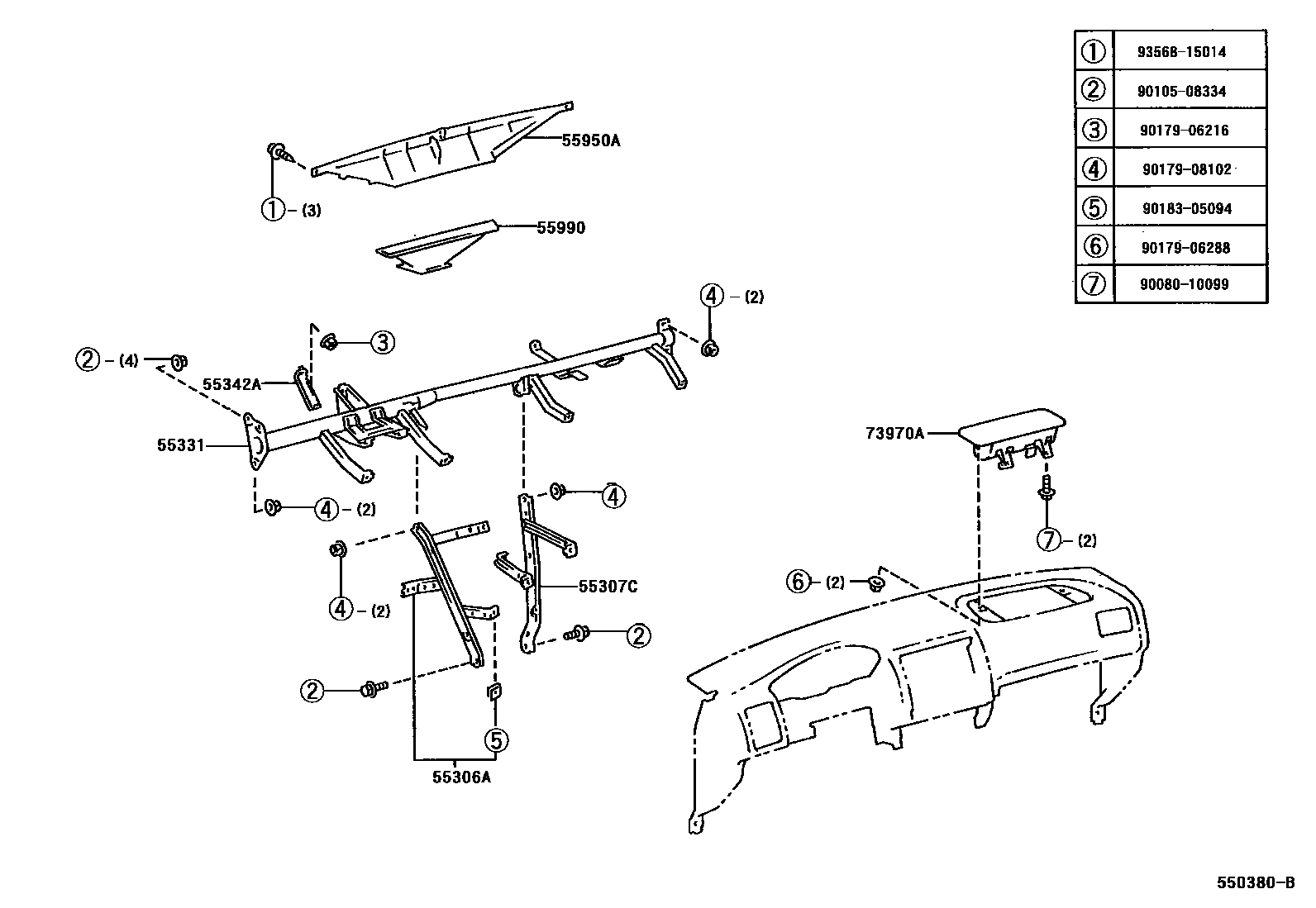 Toyota COROLLA 仪表板和手套箱 EPC diagram — 550380B