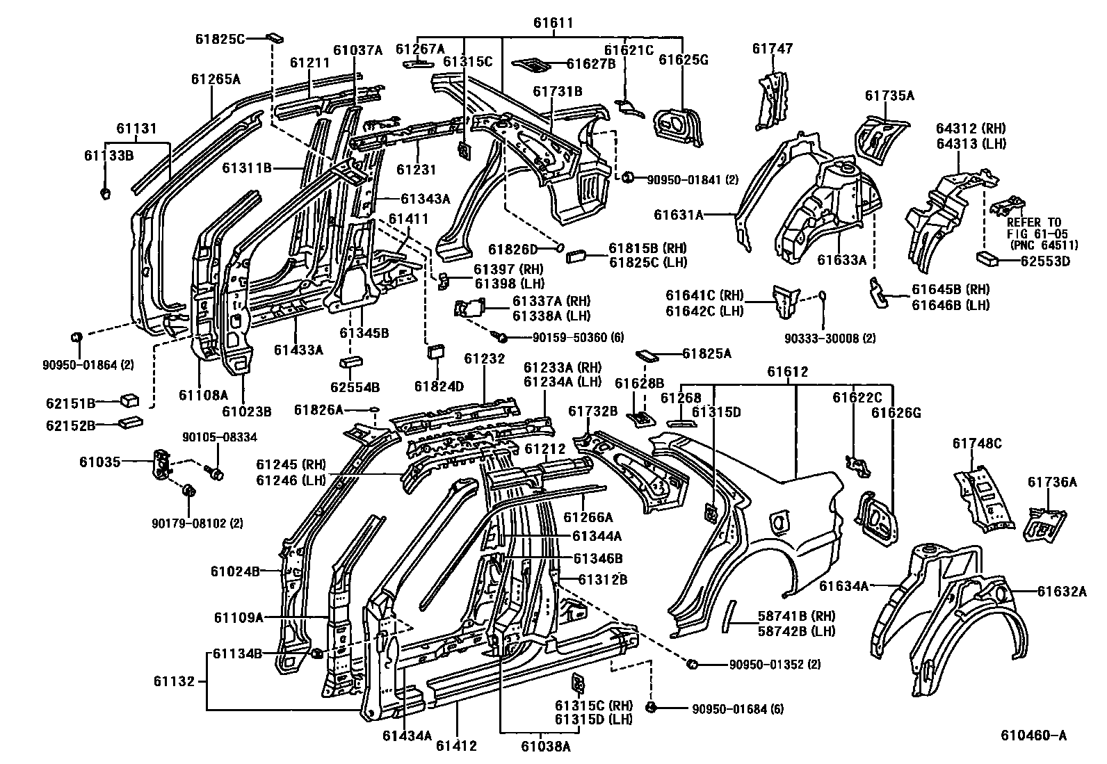 Toyota COROLLA 侧梁 EPC diagram — 610460A