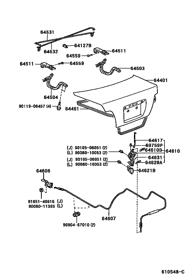 Toyota COROLLA 行李箱门和行李箱锁 EPC diagram — 610548C
