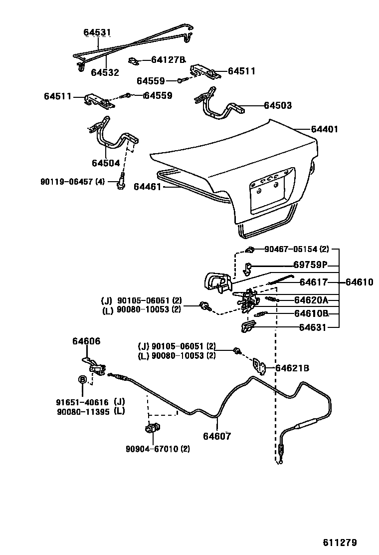 Toyota COROLLA 行李箱门和行李箱锁 EPC diagram — 611279