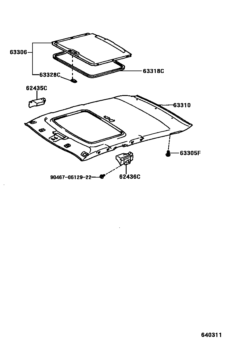 Toyota COROLLA 车顶内衬和消声垫 EPC diagram — 640311