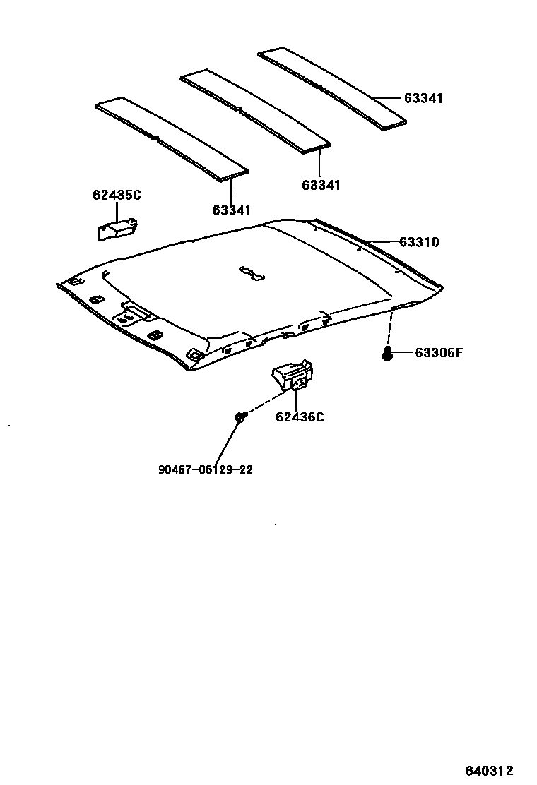 Toyota COROLLA 车顶内衬和消声垫 EPC diagram — 640312