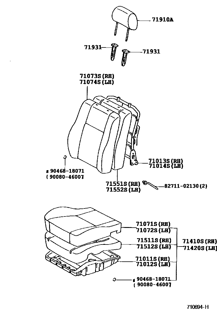 Toyota COROLLA 前排座椅和座椅滑轨 EPC diagram — 710694H