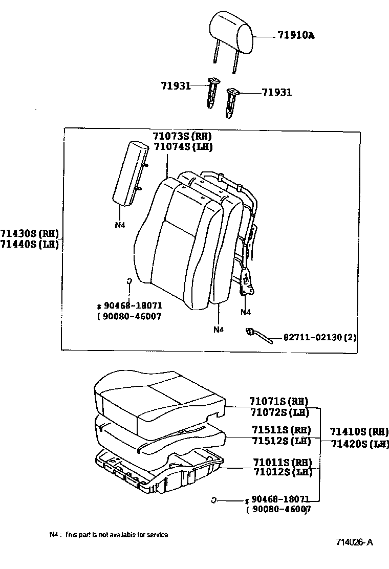 Toyota COROLLA 前排座椅和座椅滑轨 EPC diagram — 714026A