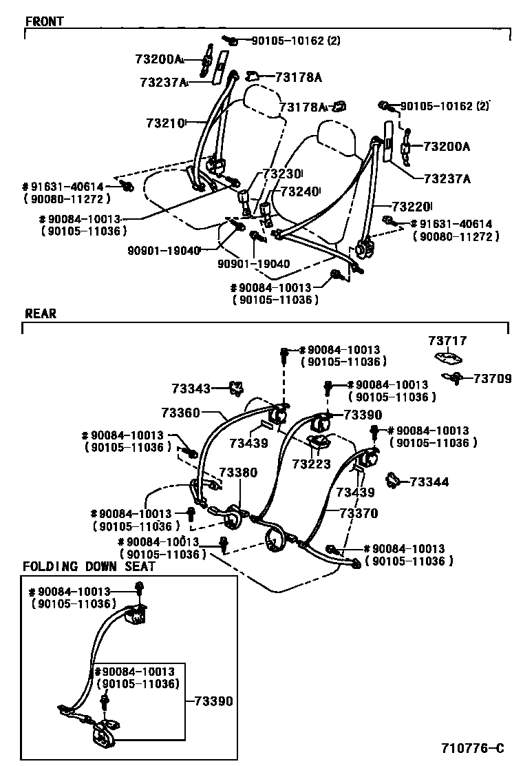 Toyota COROLLA 安全带和儿童保护座椅 EPC diagram — 710776C