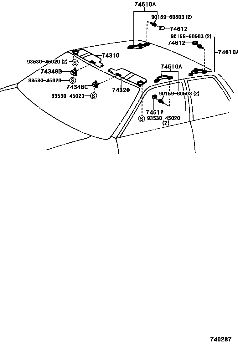 Toyota COROLLA 扶手和遮阳板 EPC diagram — 740287