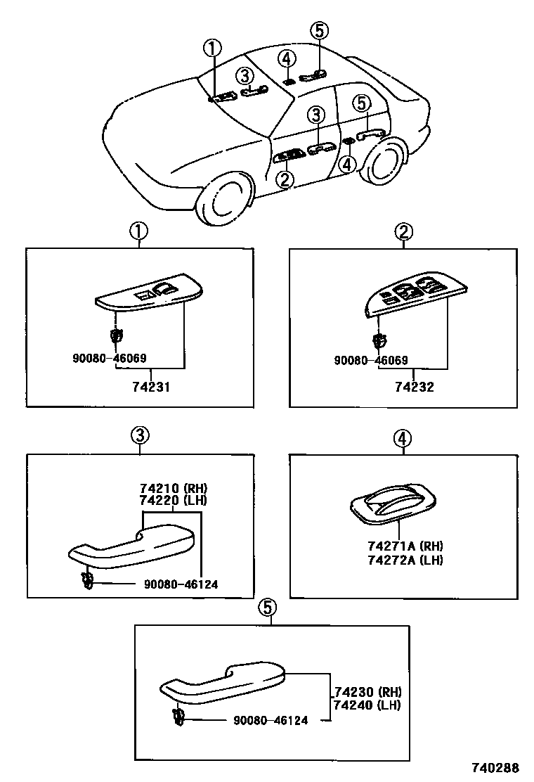 Toyota COROLLA 扶手和遮阳板 EPC diagram — 740288