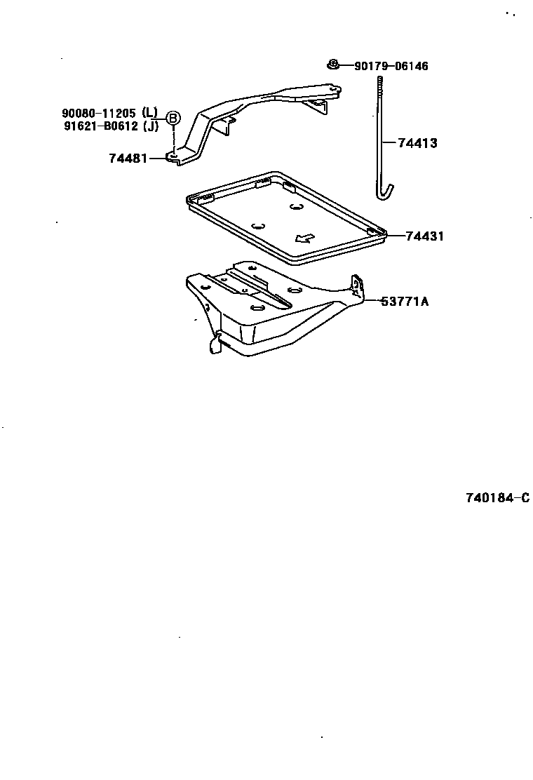 Toyota COROLLA battery holder EPC diagram — 740184C