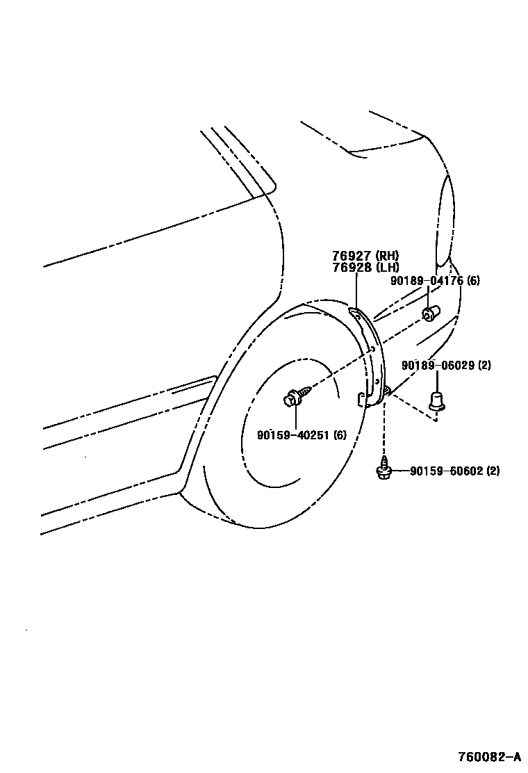 Toyota COROLLA 挡泥板和扰流板 EPC diagram — 760082A