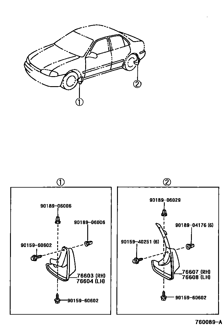 Toyota COROLLA 挡泥板和扰流板 EPC diagram — 760089A
