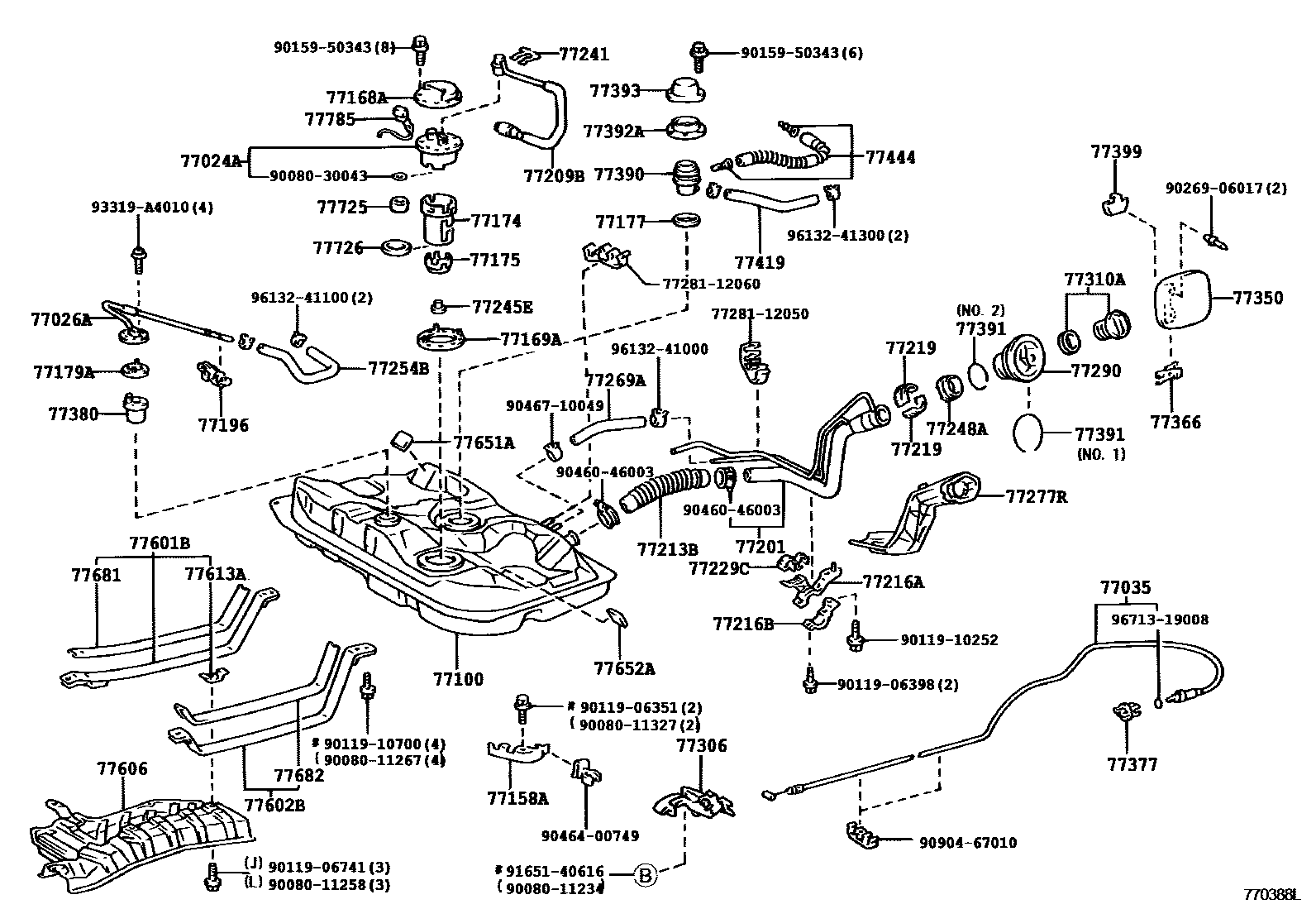 Toyota COROLLA 燃油箱和燃油管 EPC diagram — 770388L