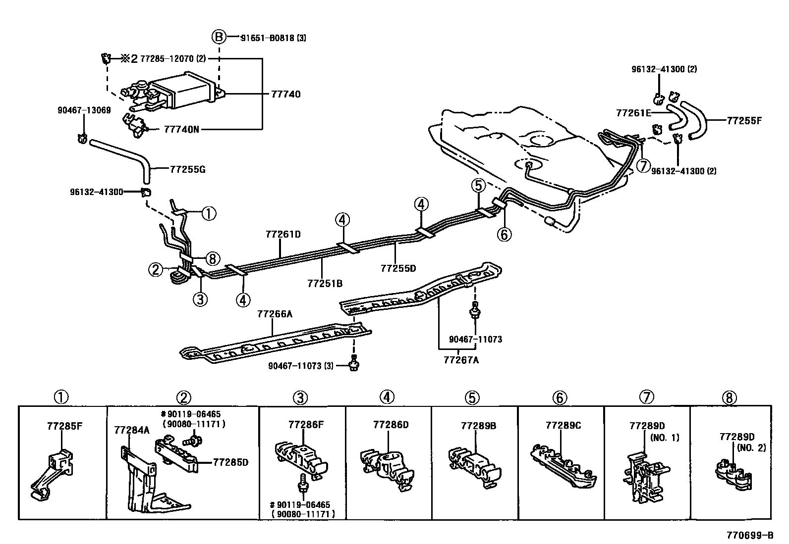 Toyota COROLLA 燃油箱和燃油管 EPC diagram — 770699B