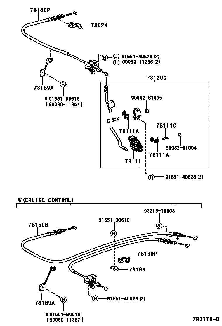 Toyota COROLLA accelerator pedal connecting rod EPC diagram — 780179D