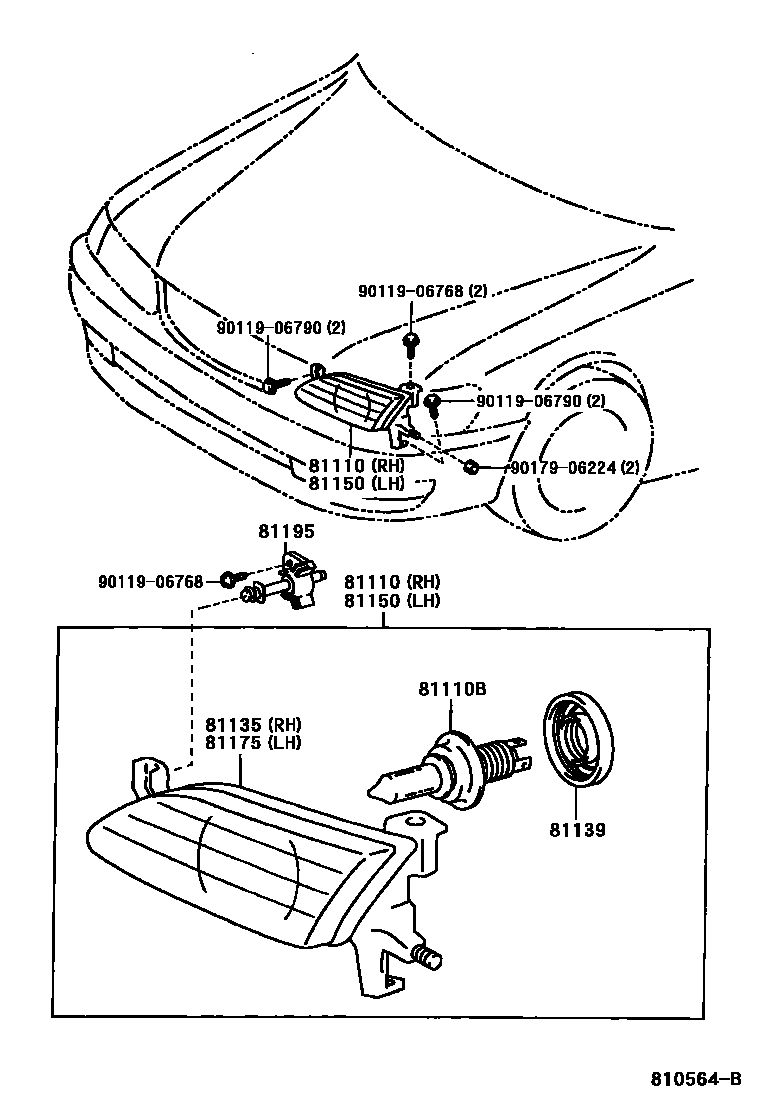 Toyota COROLLA Headlamp EPC diagram — 810564B