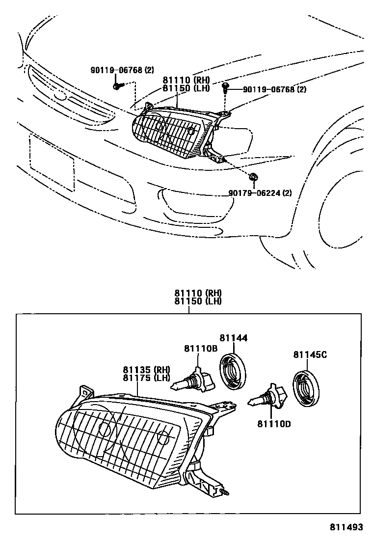 Toyota COROLLA Headlamp EPC diagram — 811493