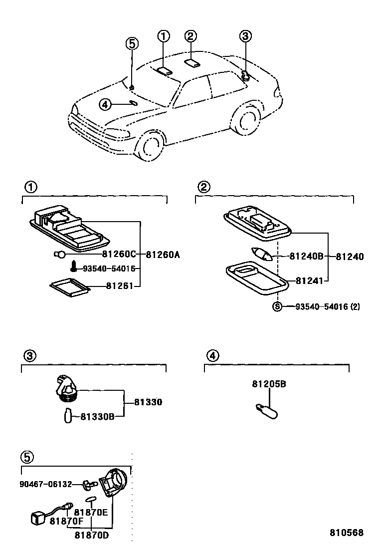 Toyota COROLLA 车内灯 EPC diagram — 810568