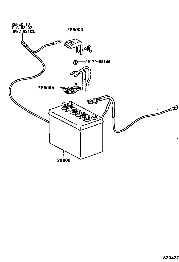 Toyota COROLLA 蓄电池和蓄电池电缆 EPC diagram — 820427