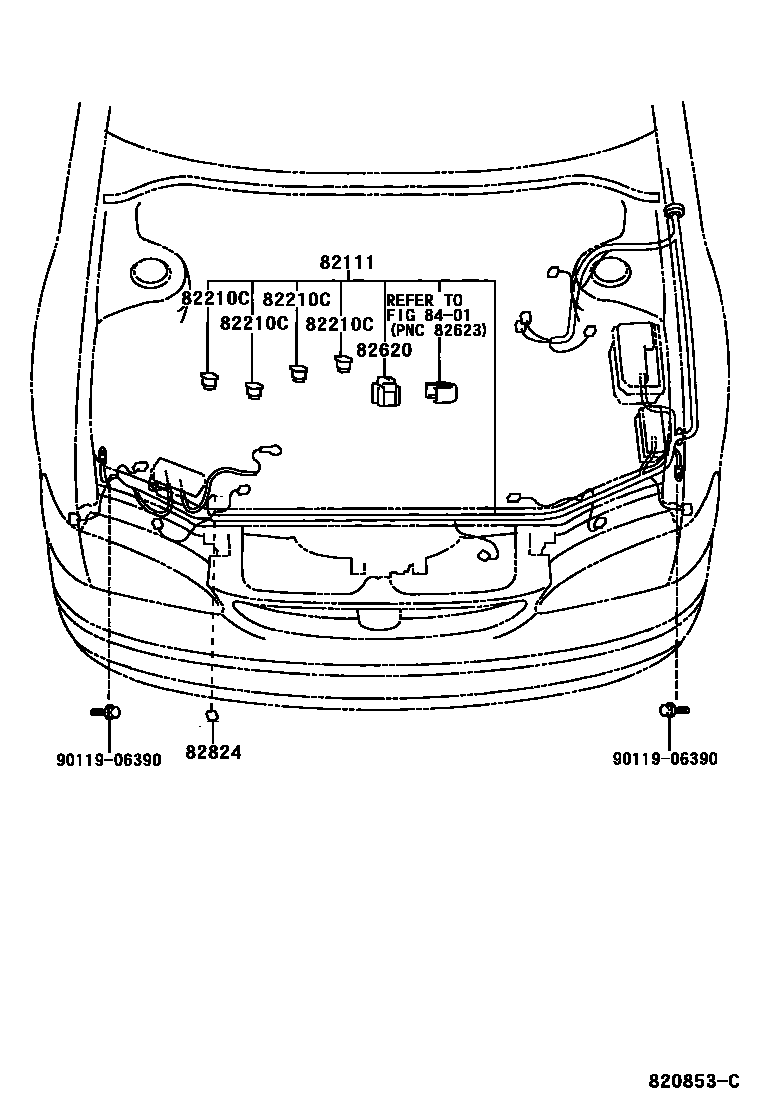 Toyota COROLLA 线束和卡夹 EPC diagram — 820853C