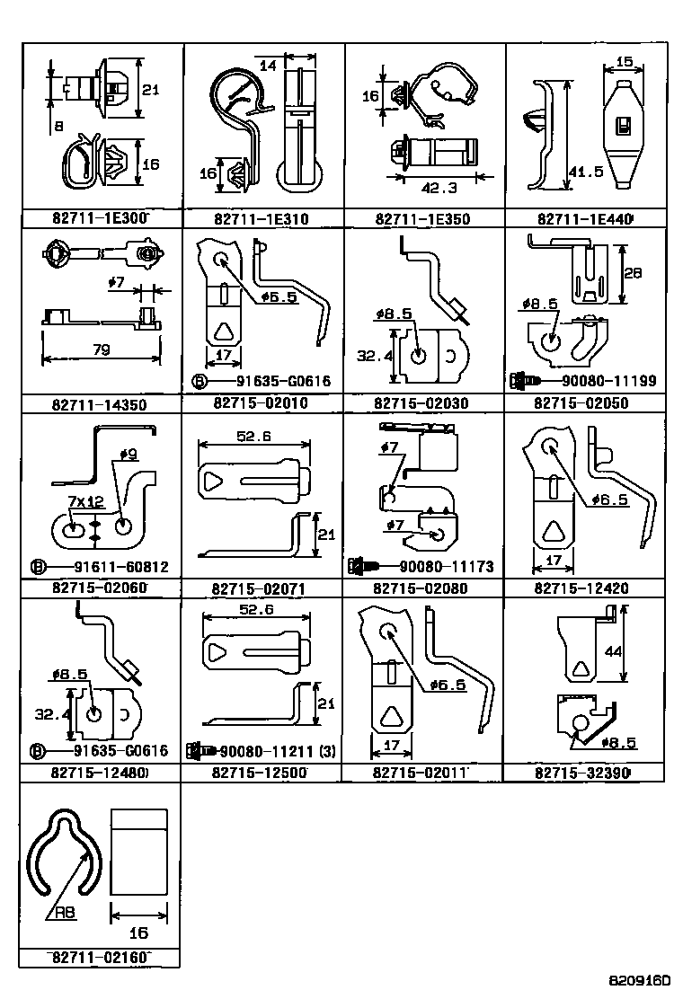 Toyota COROLLA 线束和卡夹 EPC diagram — 820916D