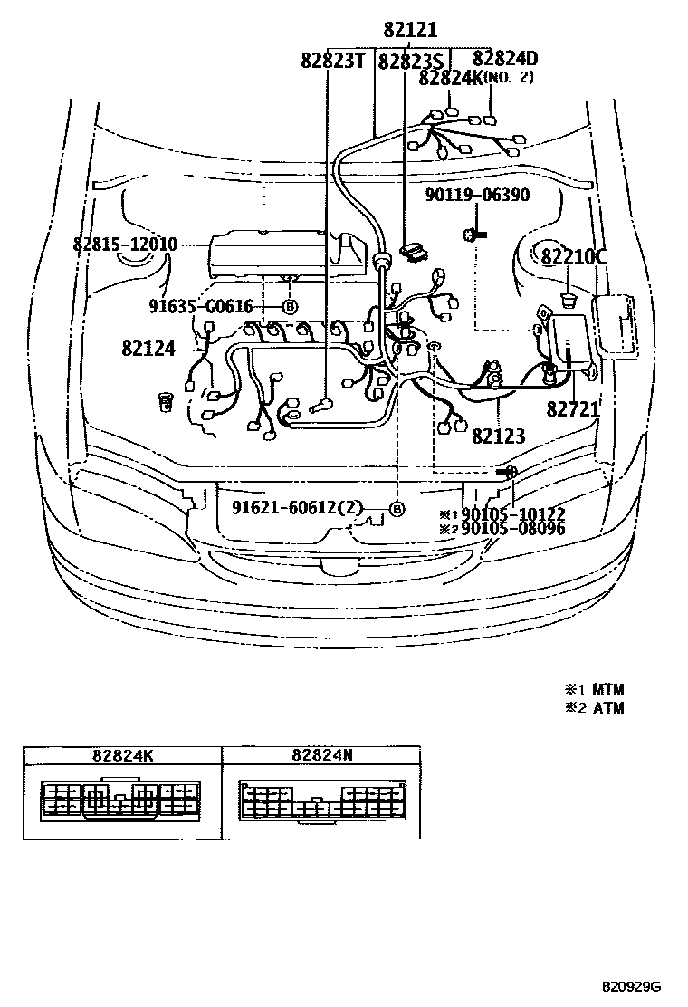 Toyota COROLLA 线束和卡夹 EPC diagram — 820929G