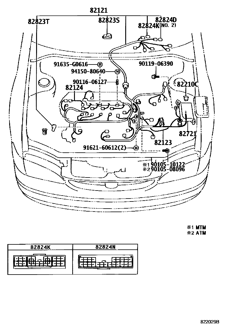 Toyota COROLLA 线束和卡夹 EPC diagram — 822029B