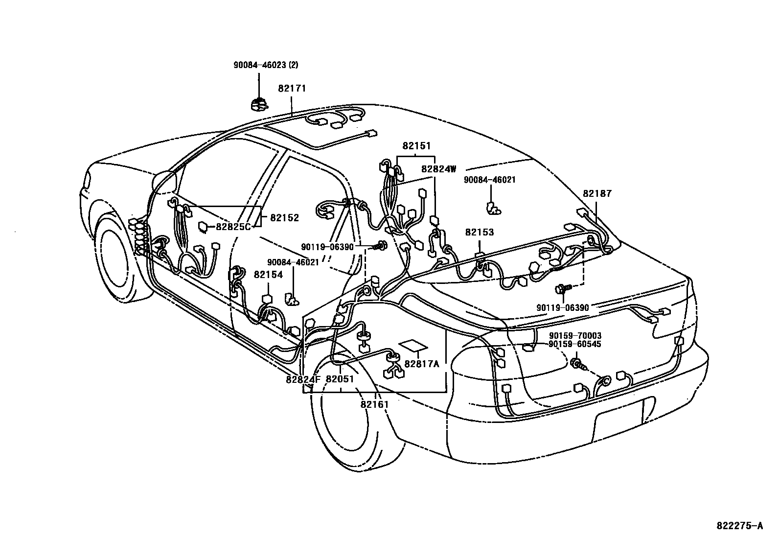 Toyota COROLLA 线束和卡夹 EPC diagram — 822275A
