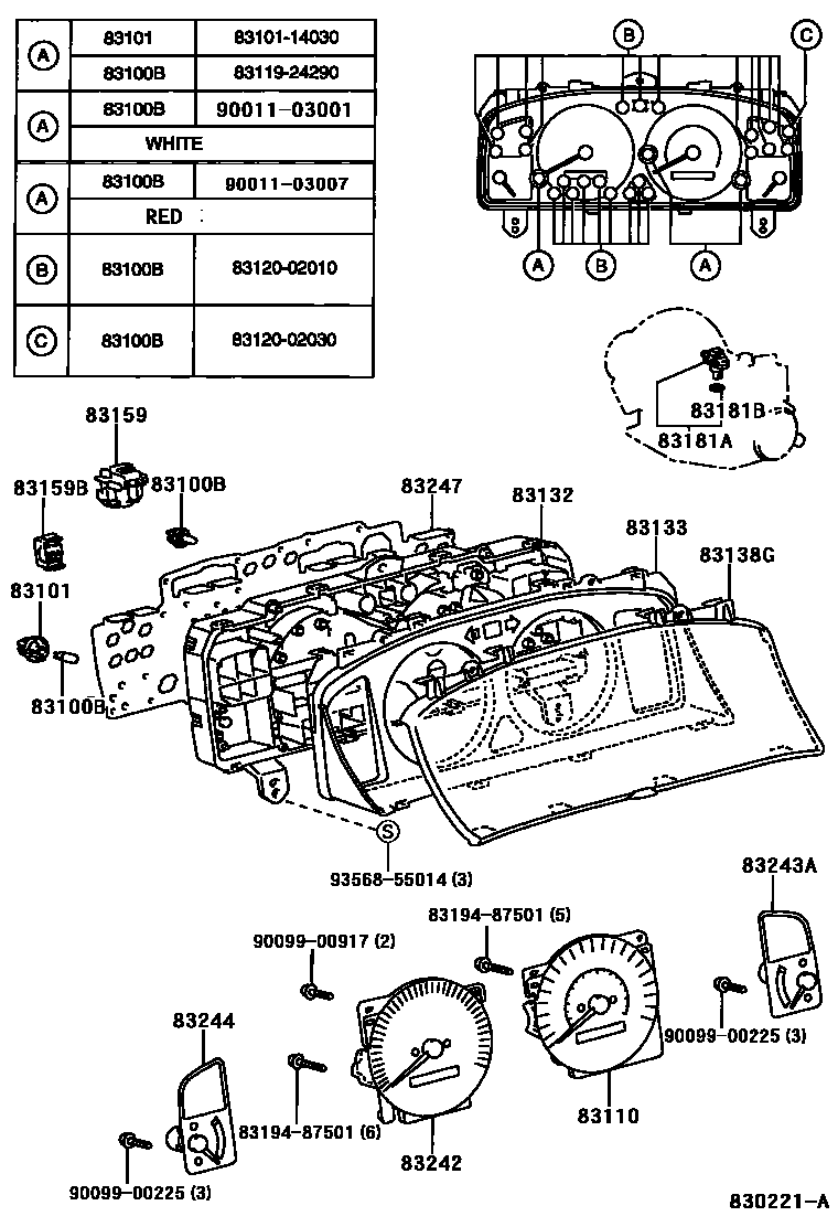 Toyota COROLLA 仪表 EPC diagram — 830221A