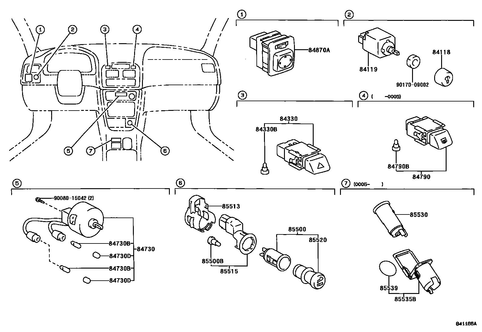 Toyota COROLLA 开关和继电器和ECU EPC diagram — 841186A