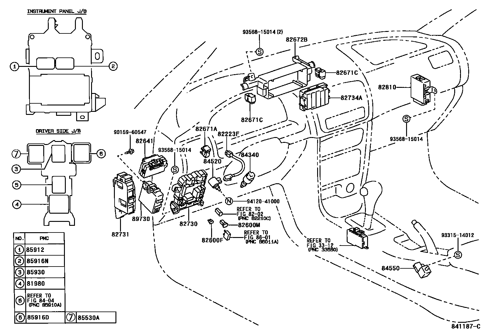 Toyota COROLLA 开关和继电器和ECU EPC diagram — 841187C